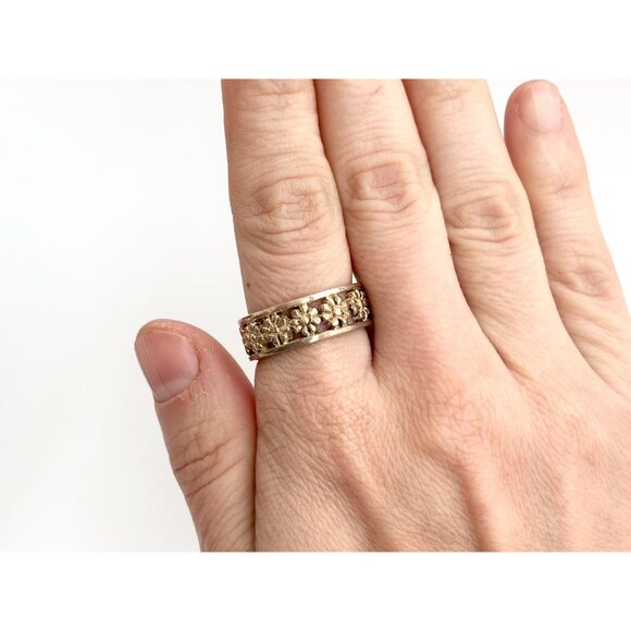 Daisy Floral Cutout Designed 925 Sterling Silver Vintage Ring - sz 9.25 - Picture 8 of 10